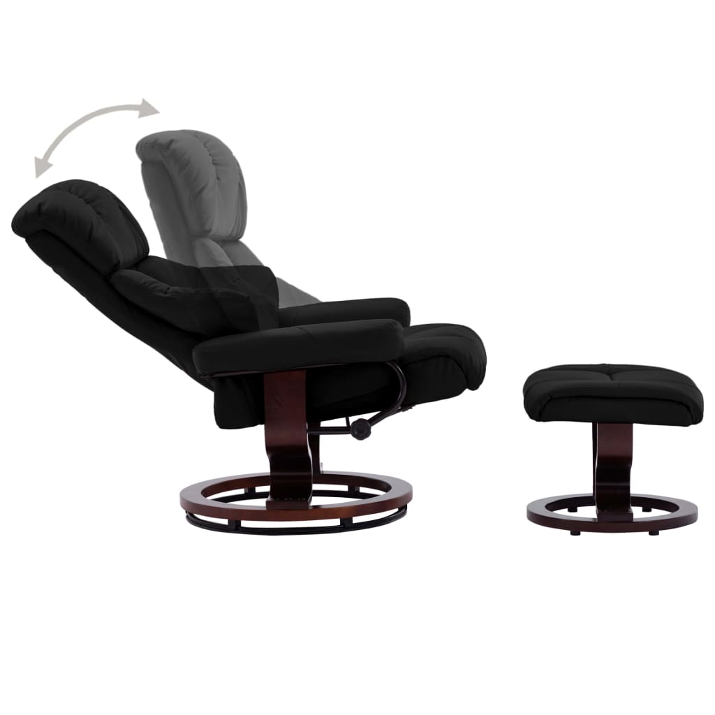 Recliner Chair with Footstool Black Faux Leather and Bentwood