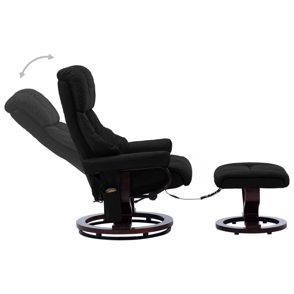 Massage Reclining Chair Black Faux Leather and Bentwood
