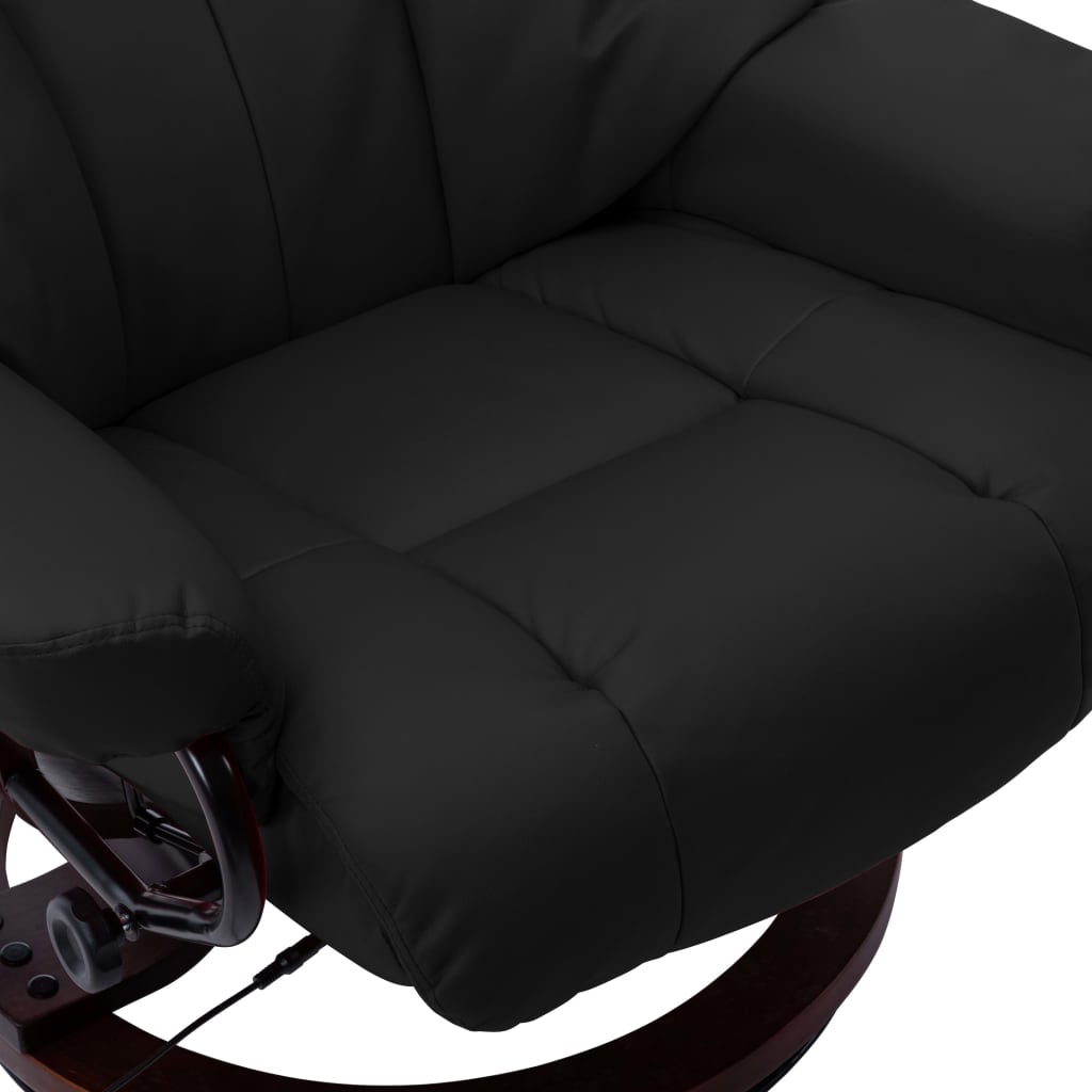 Massage Reclining Chair Black Faux Leather and Bentwood