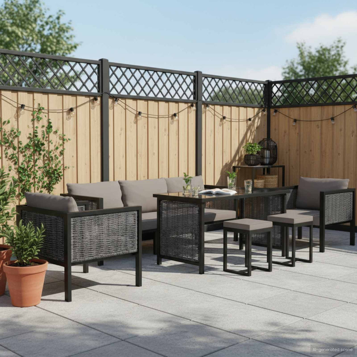 8 Piece Garden Lounge Set with Cushions Poly Rattan Anthracite