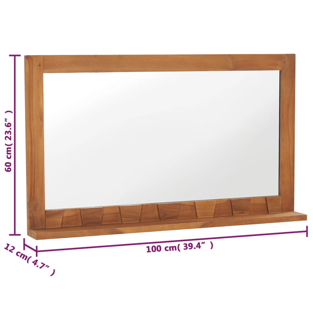 Wall Mirror with Shelf 100x12x60 cm Solid Teak Wood