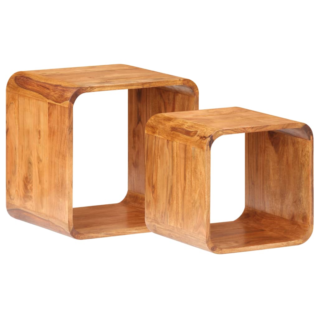 Side Tables 2 pcs Solid Acacia Wood Honey Finish