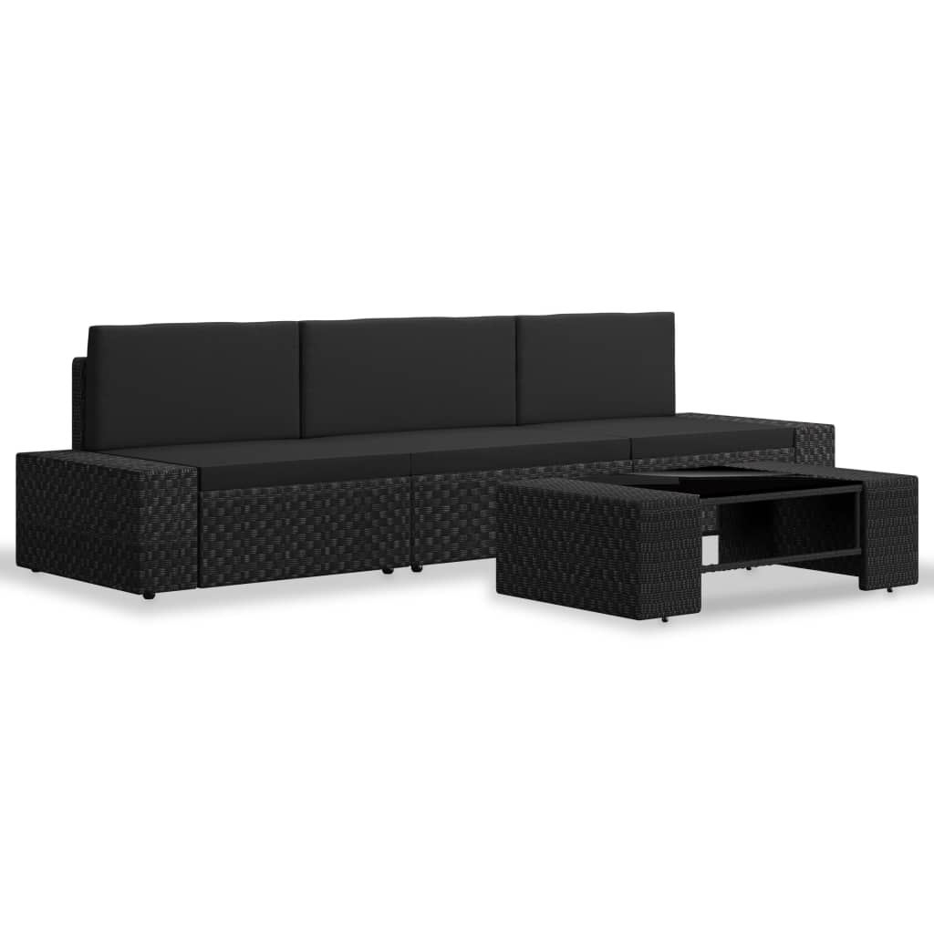 4 Piece Garden Lounge Set Poly Rattan Black