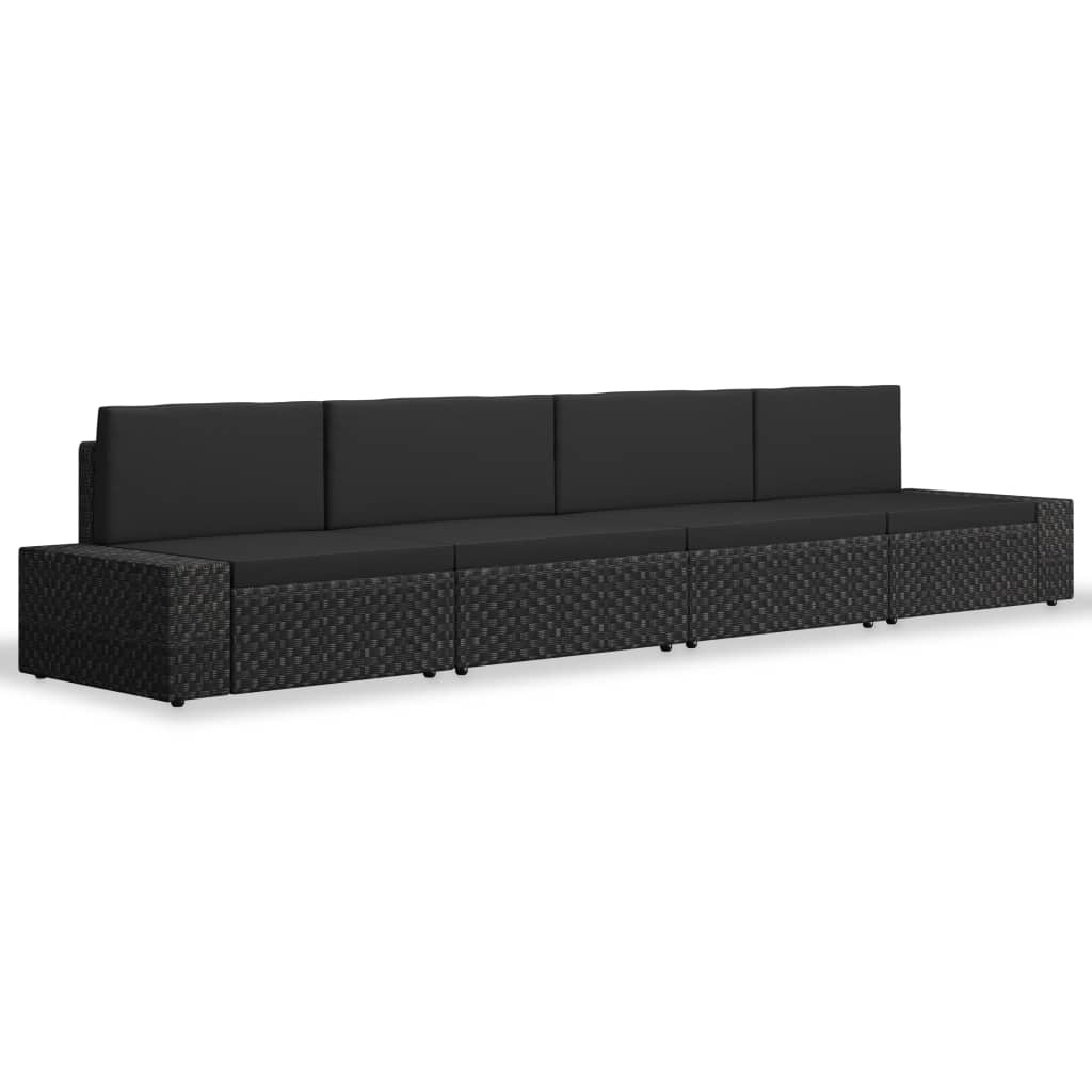 4 Piece Garden Lounge Set Poly Rattan Black