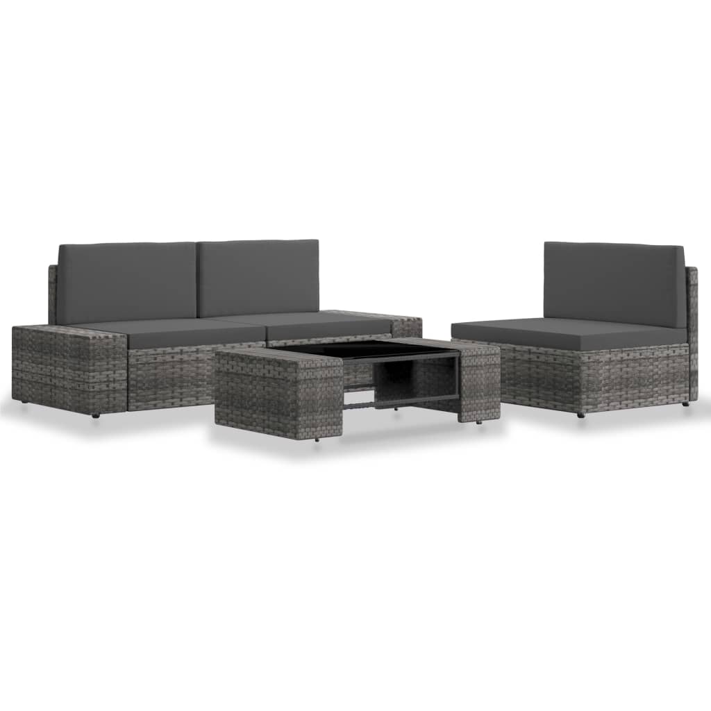 4 Piece Garden Lounge Set Poly Rattan Grey
