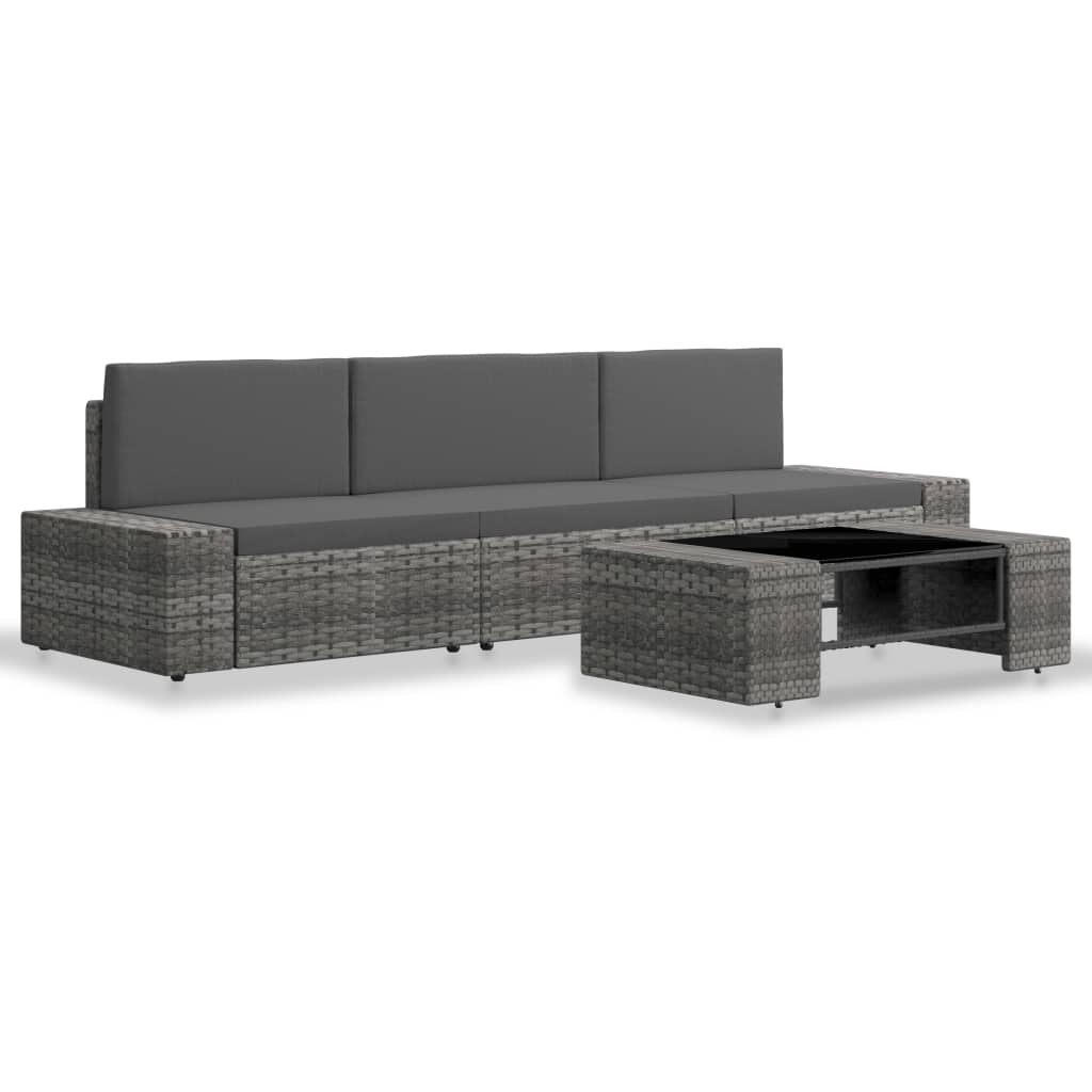 4 Piece Garden Lounge Set Poly Rattan Grey