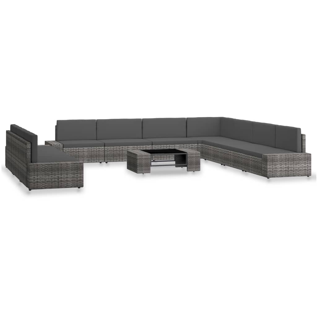10 Piece Garden Lounge Set Poly Rattan Grey