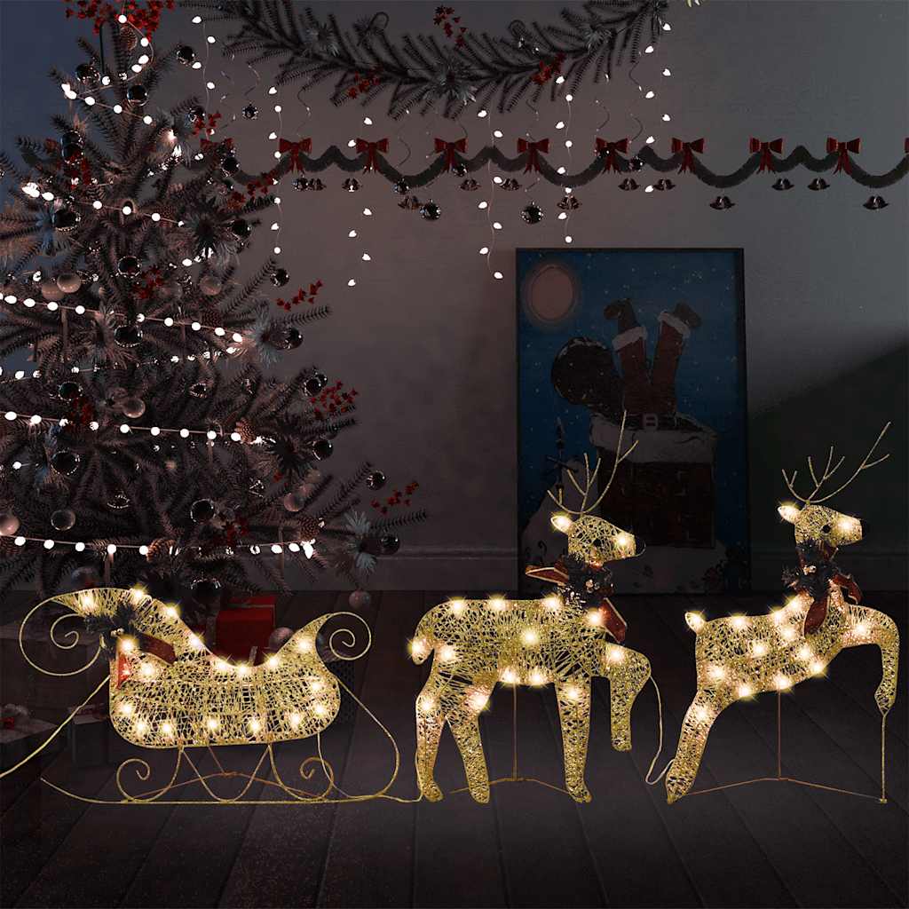 Reindeer & Sleigh Christmas Decoration 60 LEDs Outdoor Gold
