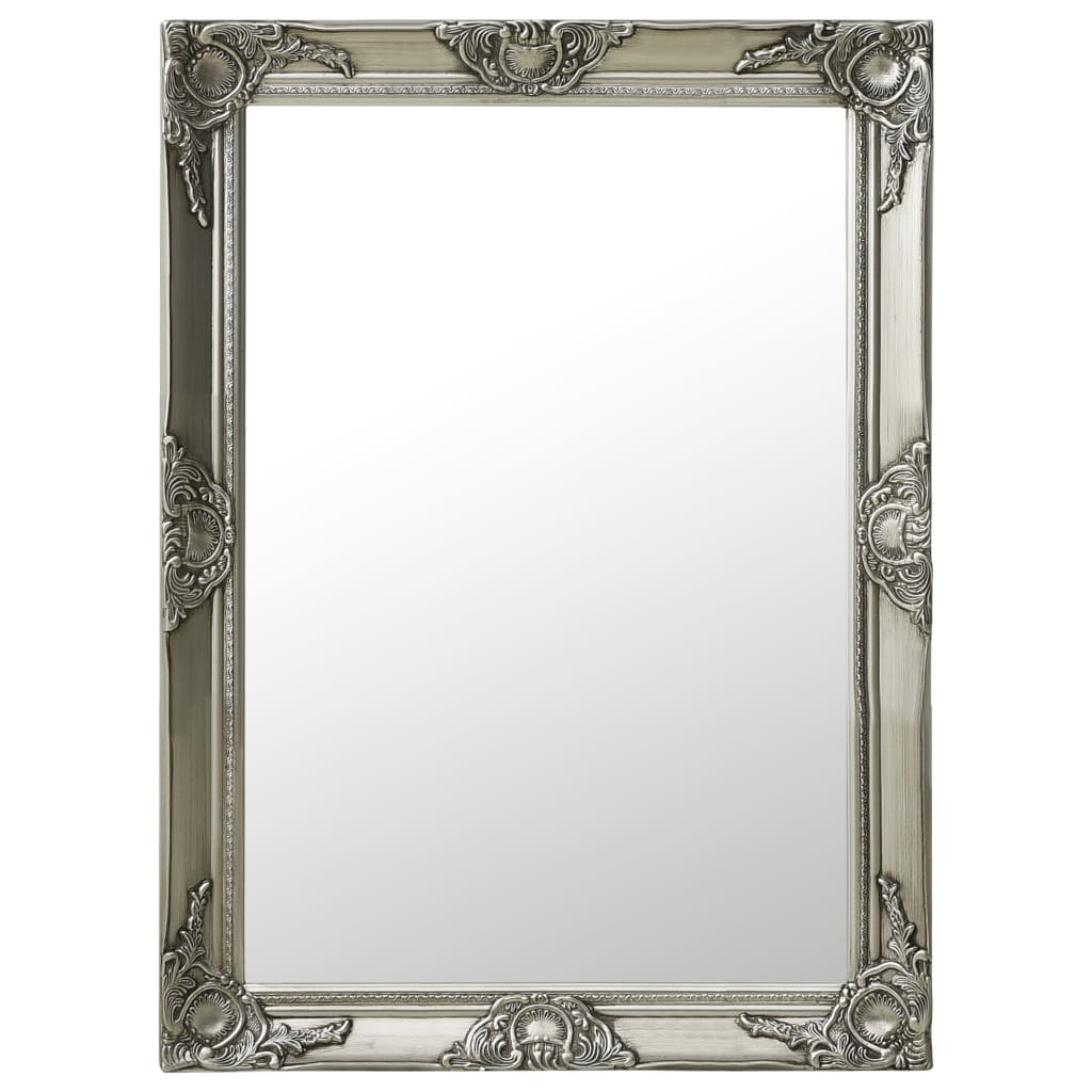 Wall Mirror Baroque Style 60x80 cm Silver