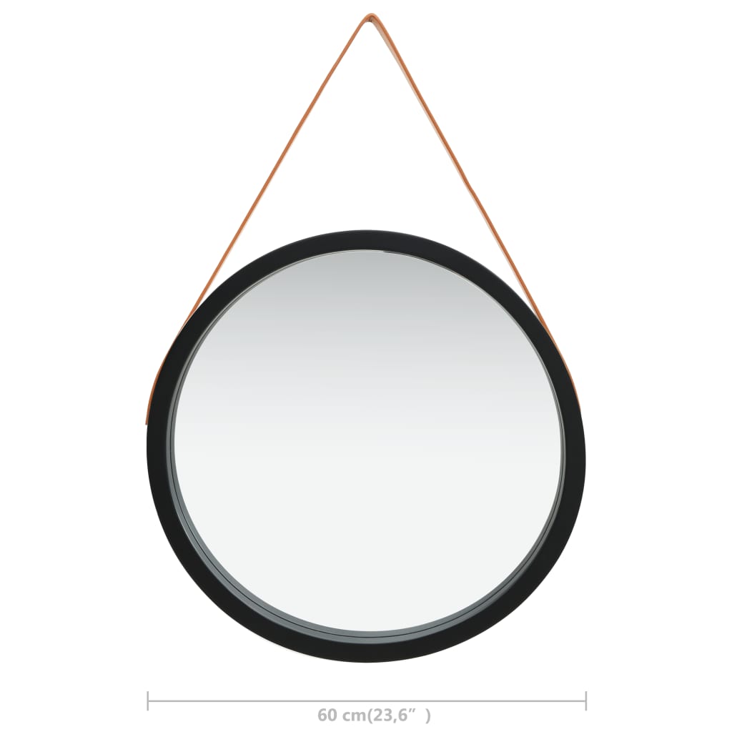 Wall Mirror with Strap 60 cm Black