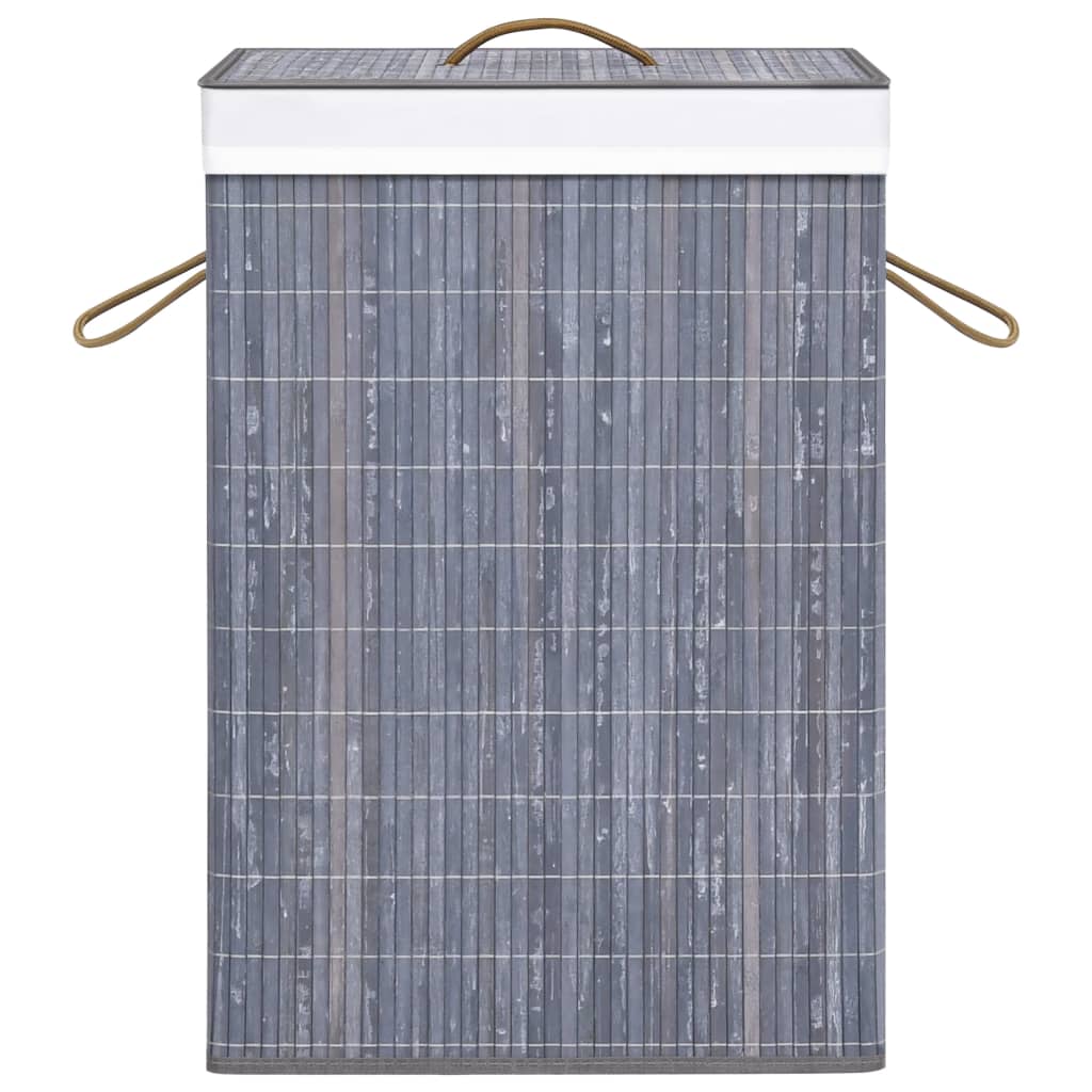 Bamboo Laundry Basket with 2 Sections Grey 72 L