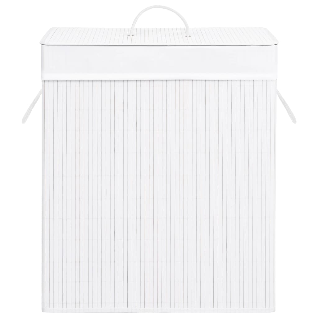 Bamboo Laundry Basket with 2 Sections White 100 L