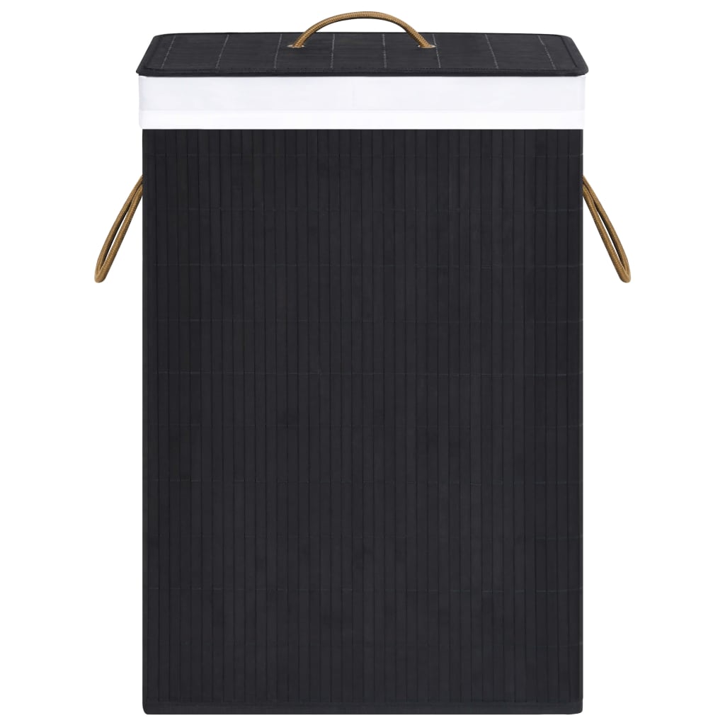 Bamboo Laundry Basket with 2 Sections Black 72 L
