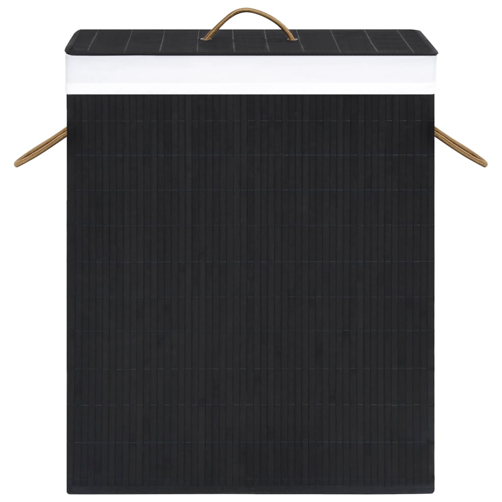 Bamboo Laundry Basket with 2 Sections Black 100 L