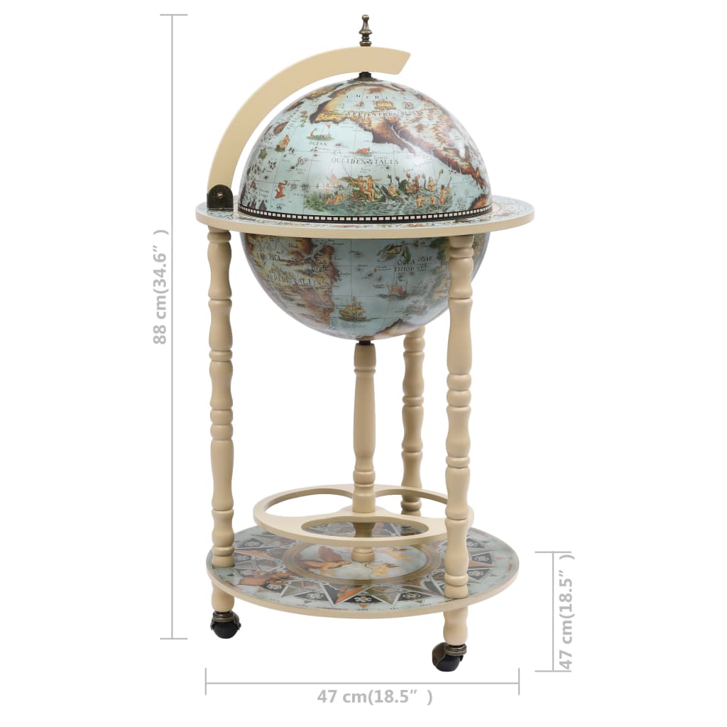 Globe Bar Wine Stand Eucalyptus Wood Blue
