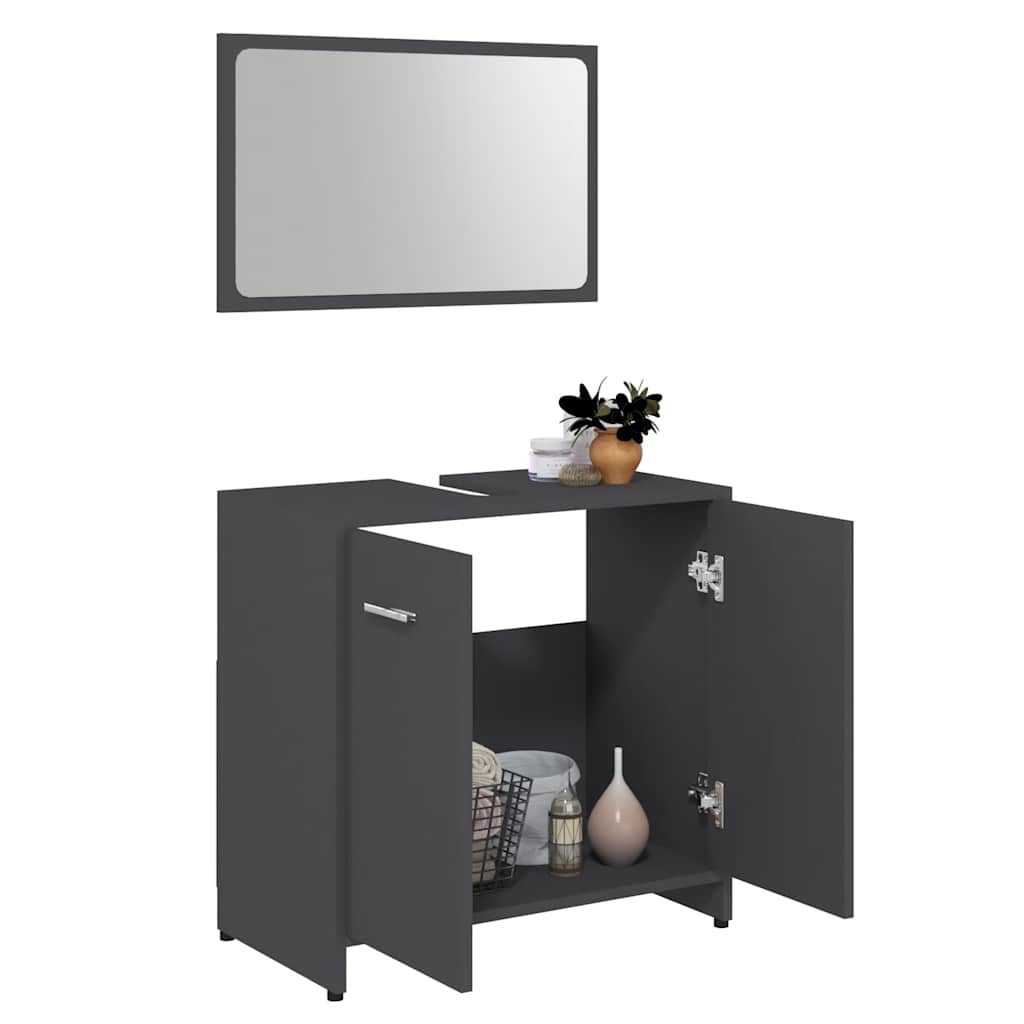 Bathroom Furniture Set Grey Engineered Wood