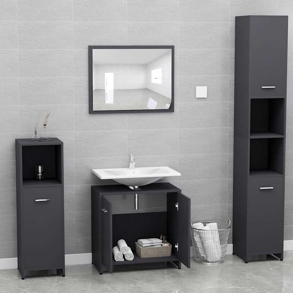 Bathroom Furniture Set Grey Engineered Wood