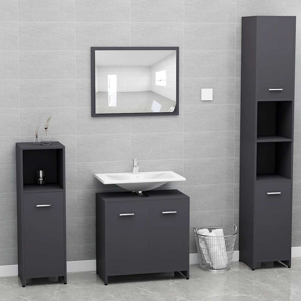 Bathroom Furniture Set Grey Engineered Wood