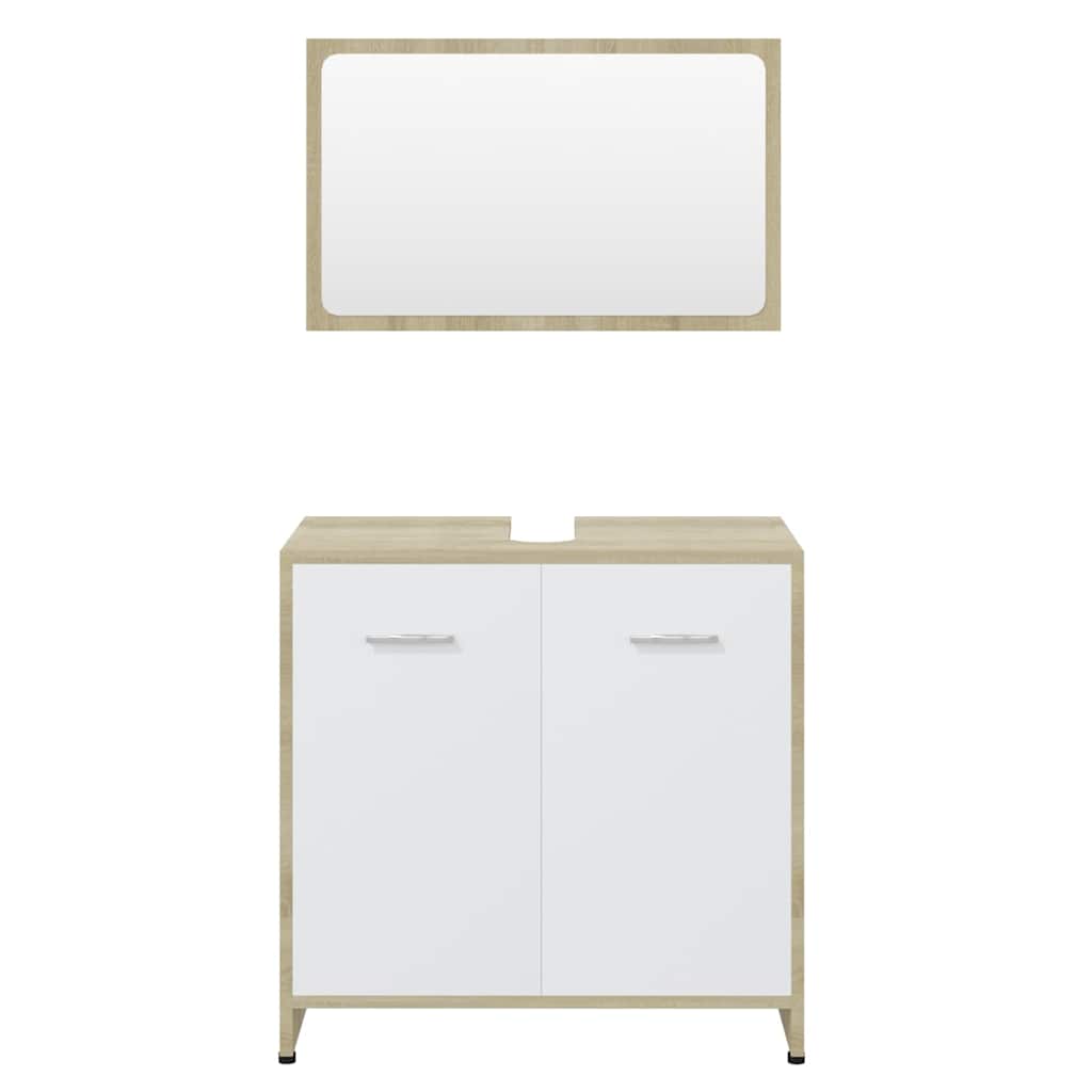 Bathroom Furniture Set White and Sonoma Oak Engineered Wood