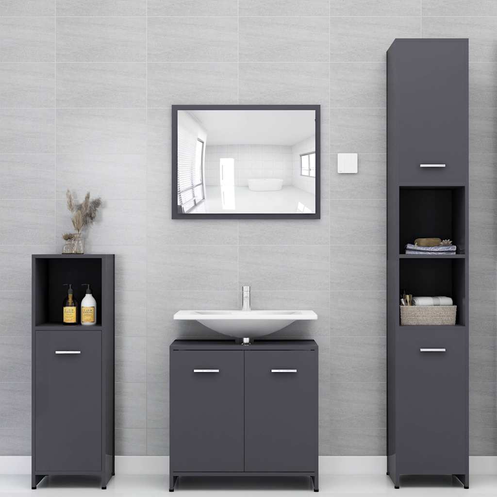 Bathroom Cabinet Grey 30x30x183.5 cm Engineered Wood