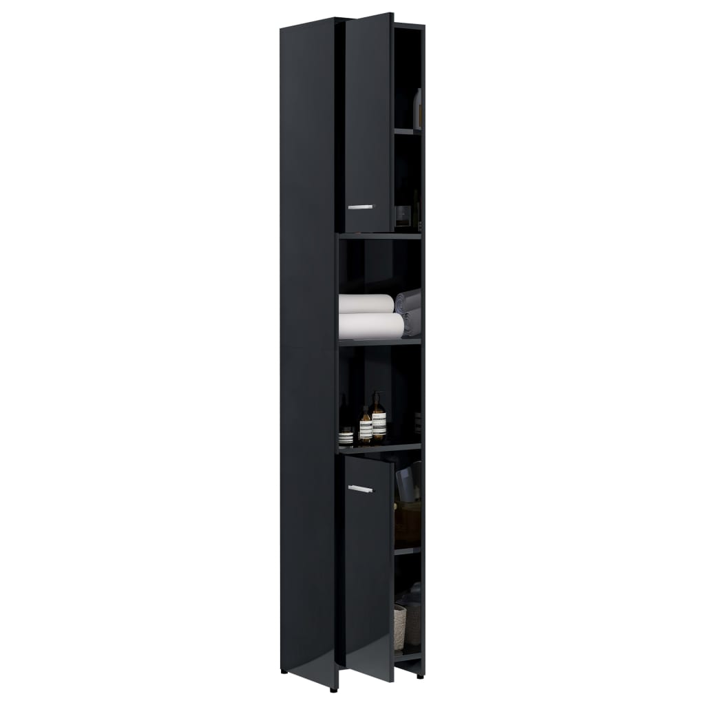 Bathroom Cabinet High Gloss Black 30x30x183.5 cm Engineered Wood