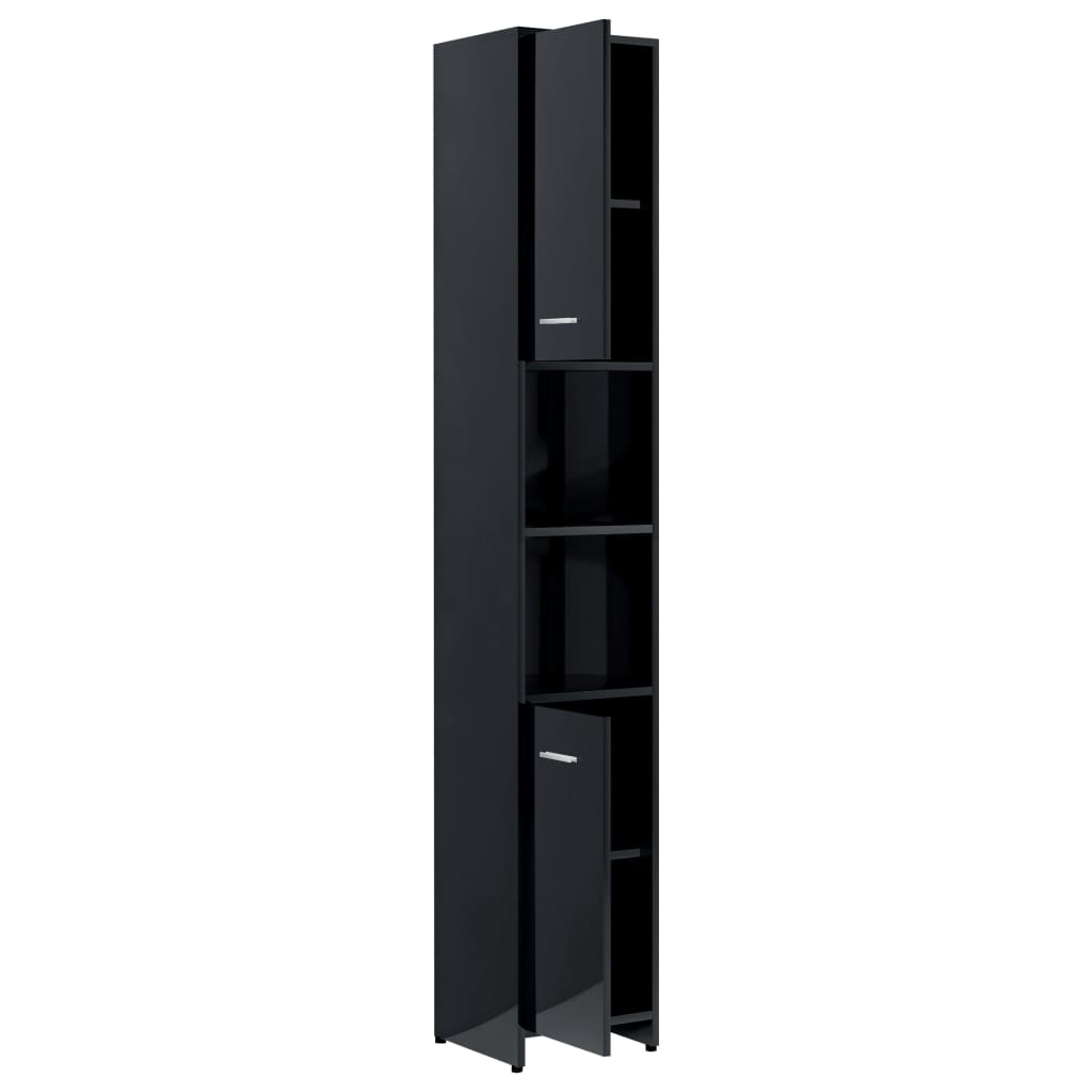 Bathroom Cabinet High Gloss Black 30x30x183.5 cm Engineered Wood