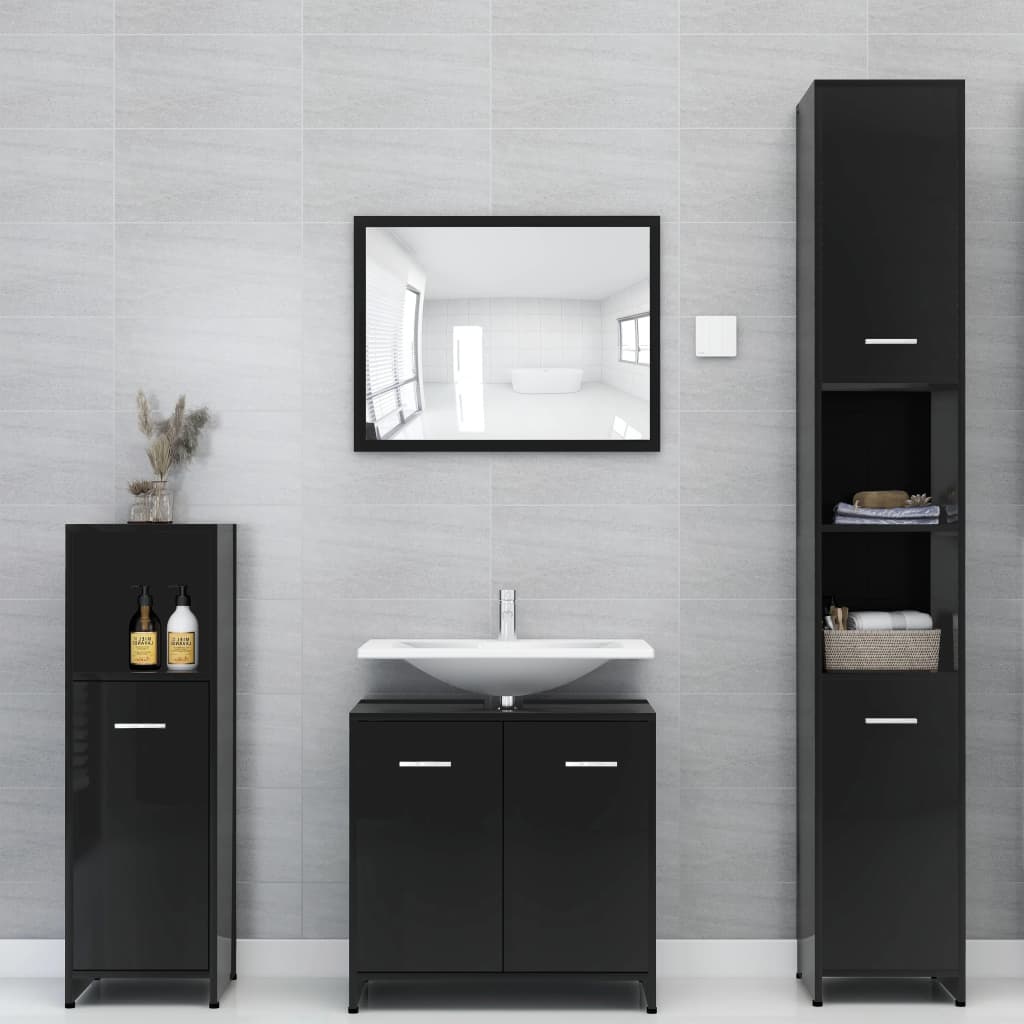Bathroom Cabinet High Gloss Black 30x30x183.5 cm Engineered Wood