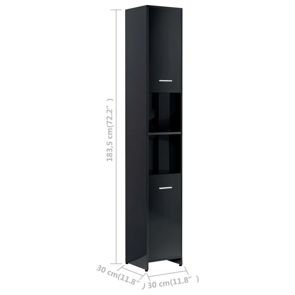 Bathroom Cabinet High Gloss Black 30x30x183.5 cm Engineered Wood