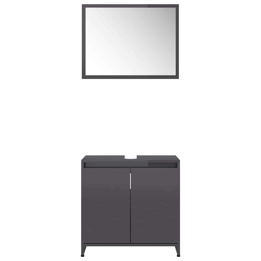 Bathroom Furniture Set High Gloss Grey Engineered Wood