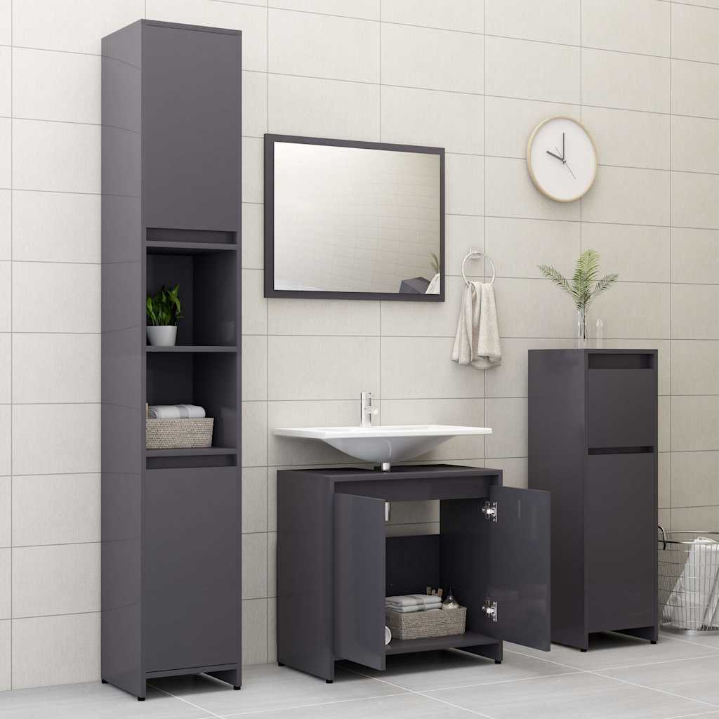 Bathroom Furniture Set High Gloss Grey Engineered Wood