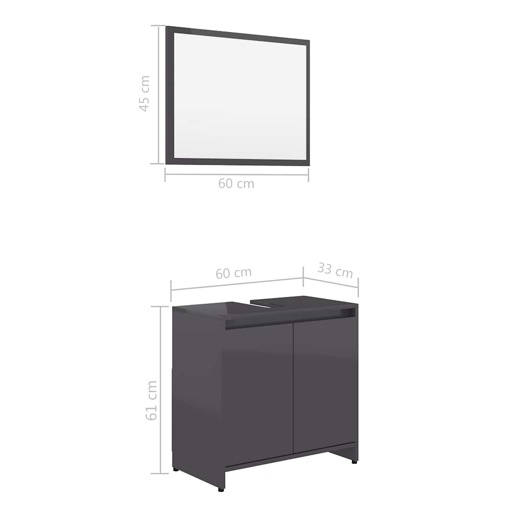 Bathroom Furniture Set High Gloss Grey Engineered Wood
