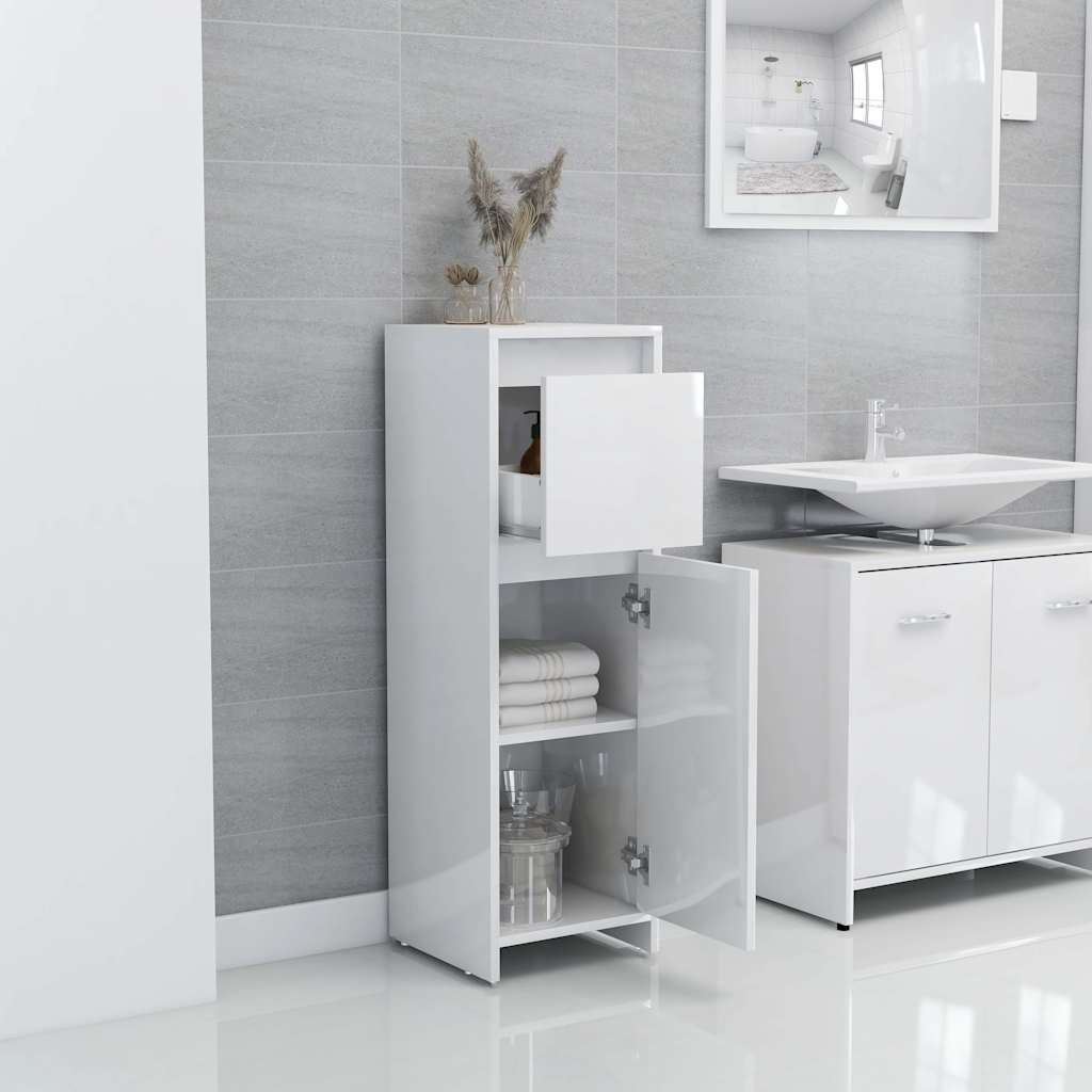 Bathroom Cabinet High Gloss White 30x30x95 cm Engineered Wood