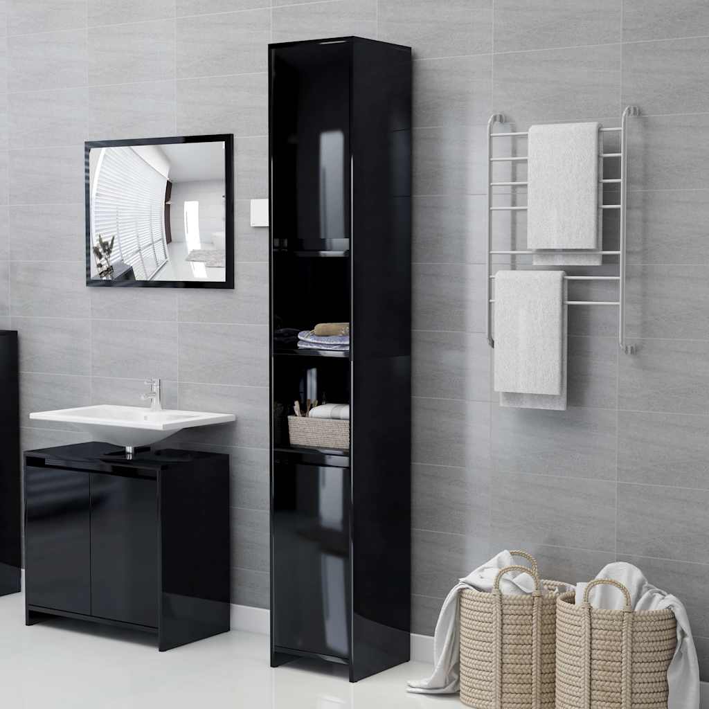 Bathroom Cabinet High Gloss Black 30x30x183.5 cm Engineered Wood