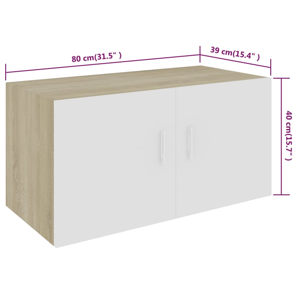 Wall Mounted Cabinet White and Sonoma Oak 80x39x40 cm Engineered Wood