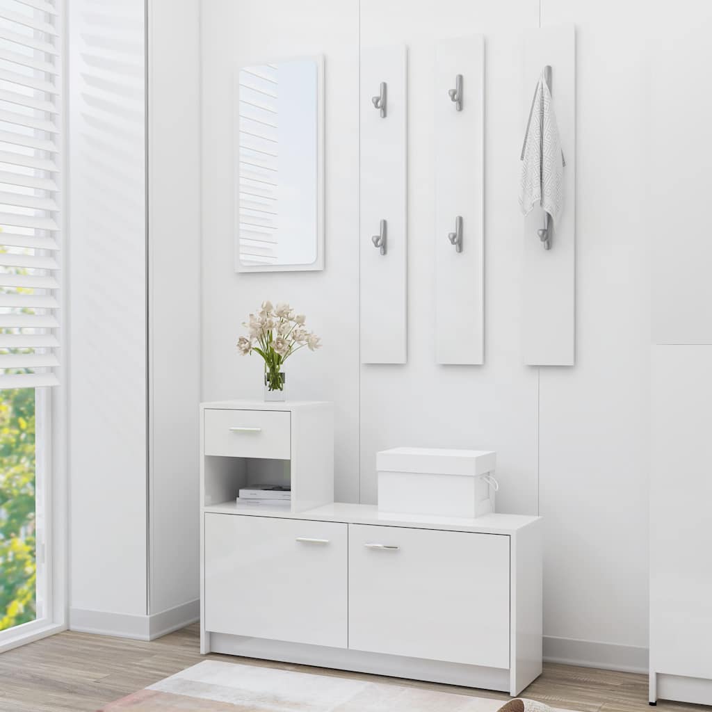 Hallway Unit High Gloss White 100x25x76.5 cm Engineered Wood