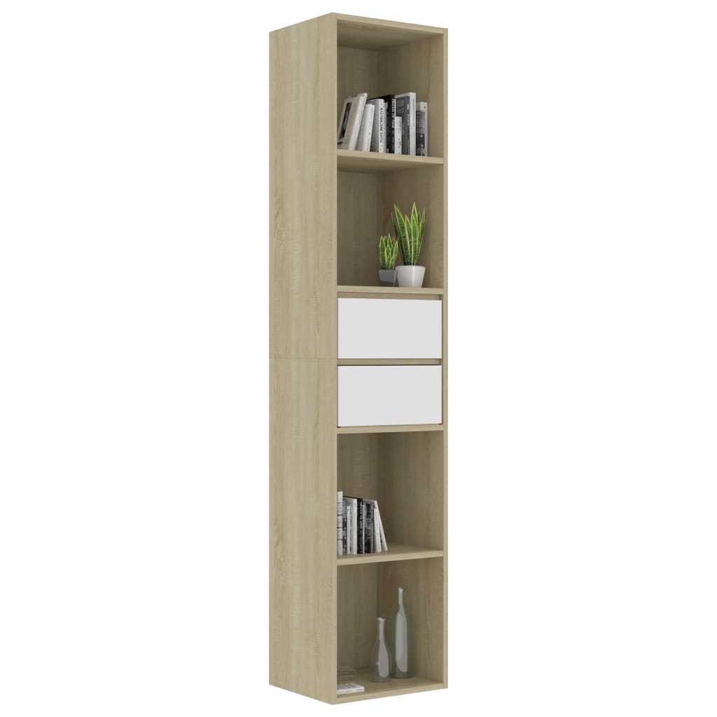 Book Cabinet White and Sonoma Oak 36x30x171 cm Engineered Wood