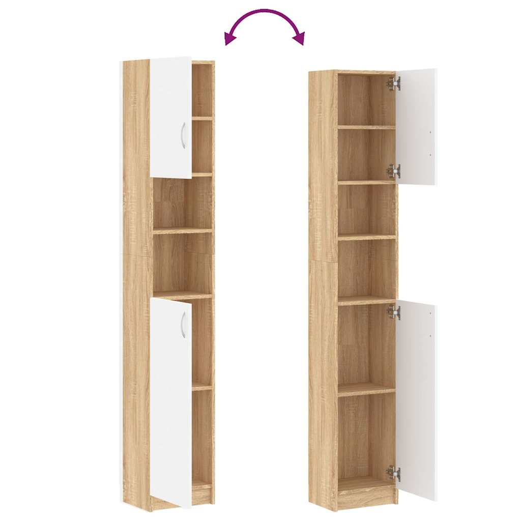 Bathroom Cabinet White and Sonoma Oak 32x25.5x190 cm Engineered Wood