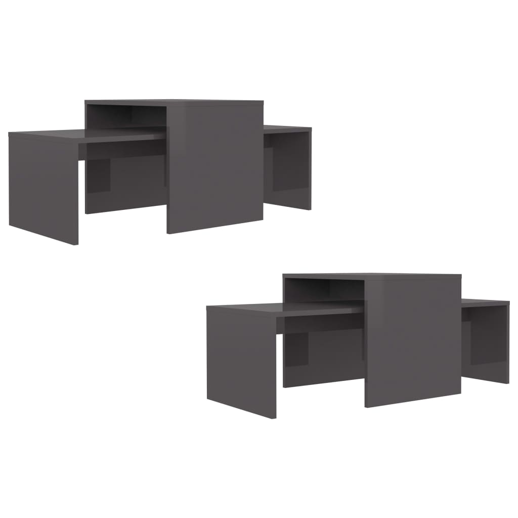 Coffee Table Set High Gloss Grey 100x48x40 cm Engineered Wood