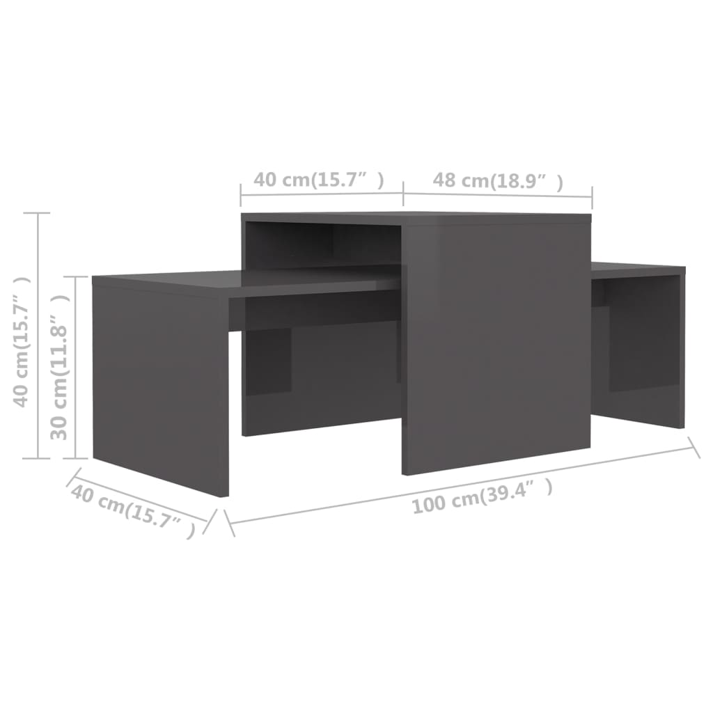 Coffee Table Set High Gloss Grey 100x48x40 cm Engineered Wood
