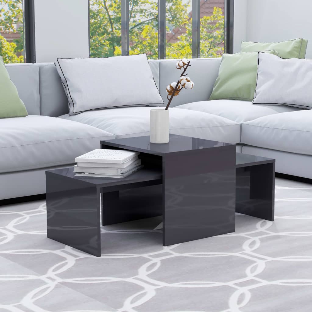 Coffee Table Set High Gloss Grey 100x48x40 cm Engineered Wood