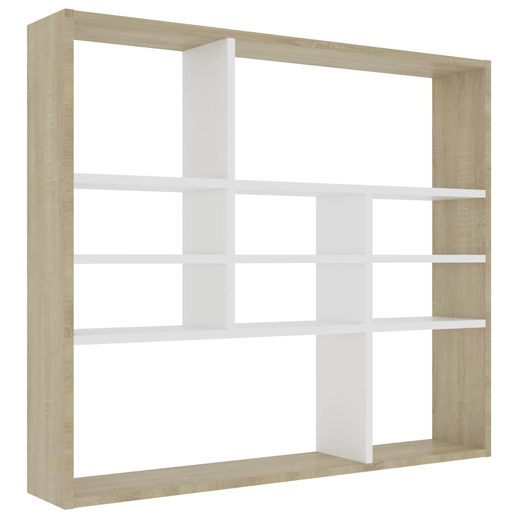 Wall Shelf White and Sonoma Oak 90x16x78 cm Engineered Wood