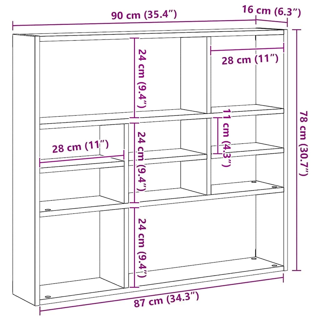 Wall Shelf High Gloss White 90x16x78 cm Engineered Wood