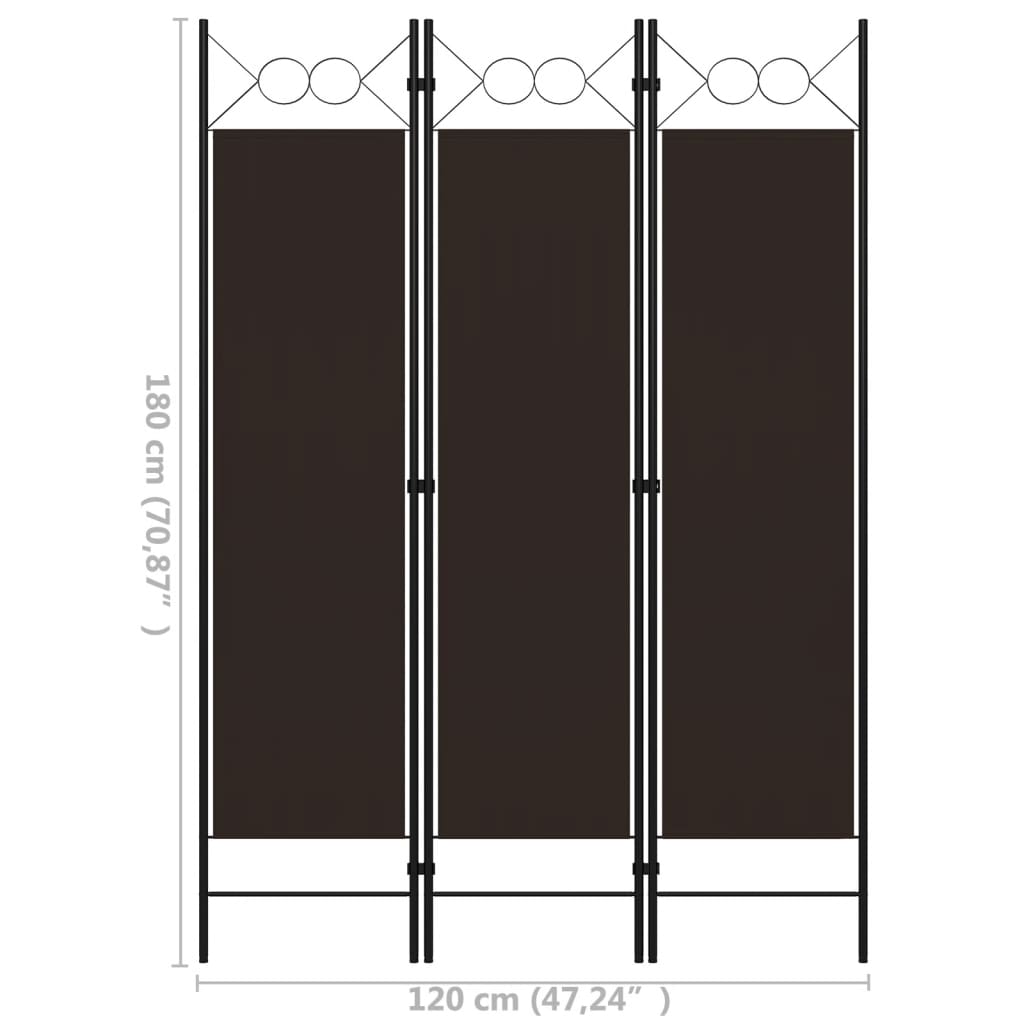 3-Panel Room Divider Brown 120x180 cm
