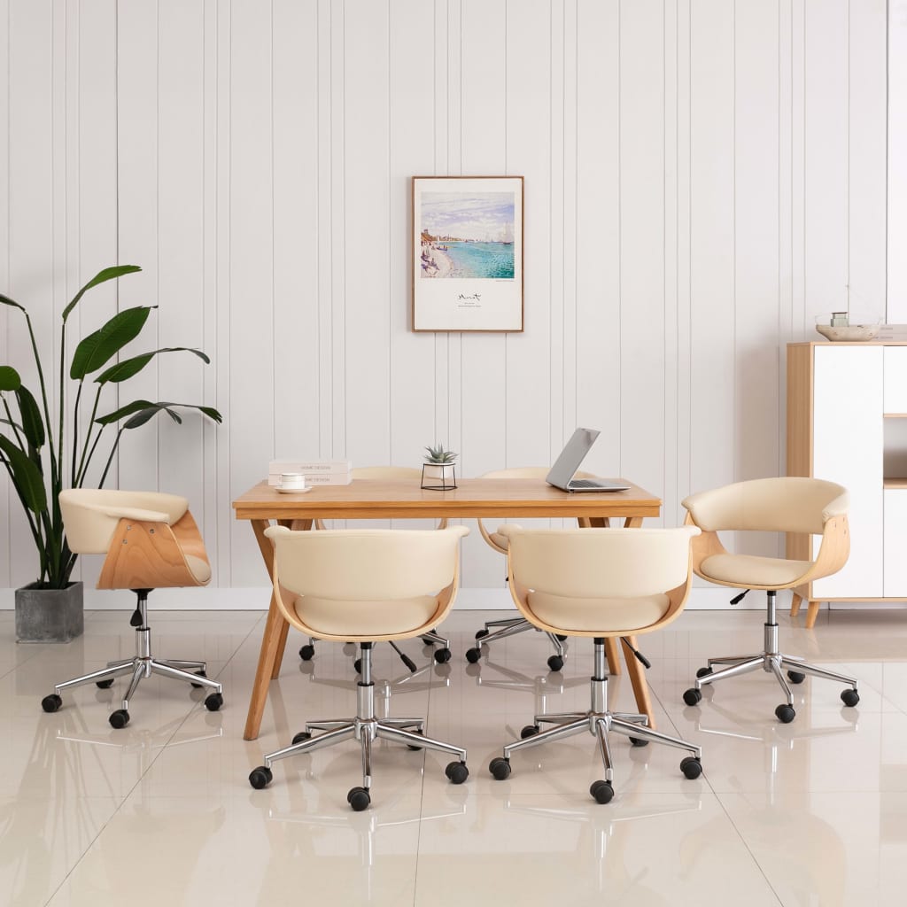 Swivel Dining Chairs 6 pcs Cream Faux Leather