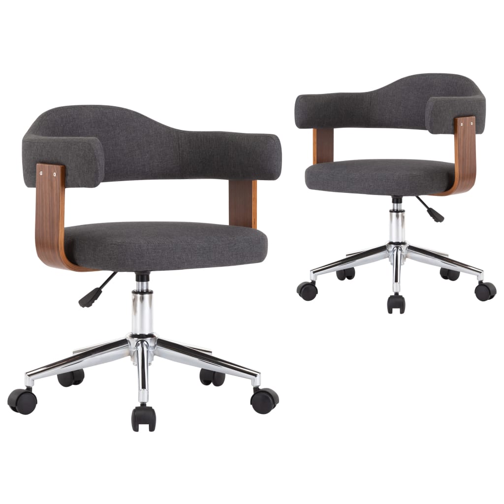 Swivel Dining Chairs 2 pcs Grey Bent Wood and Fabric