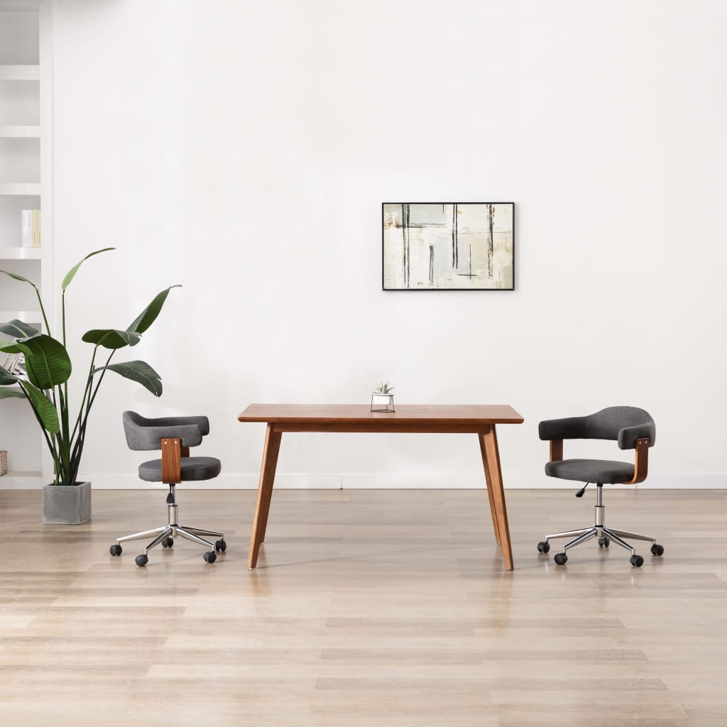 Swivel Dining Chairs 2 pcs Grey Bent Wood and Fabric