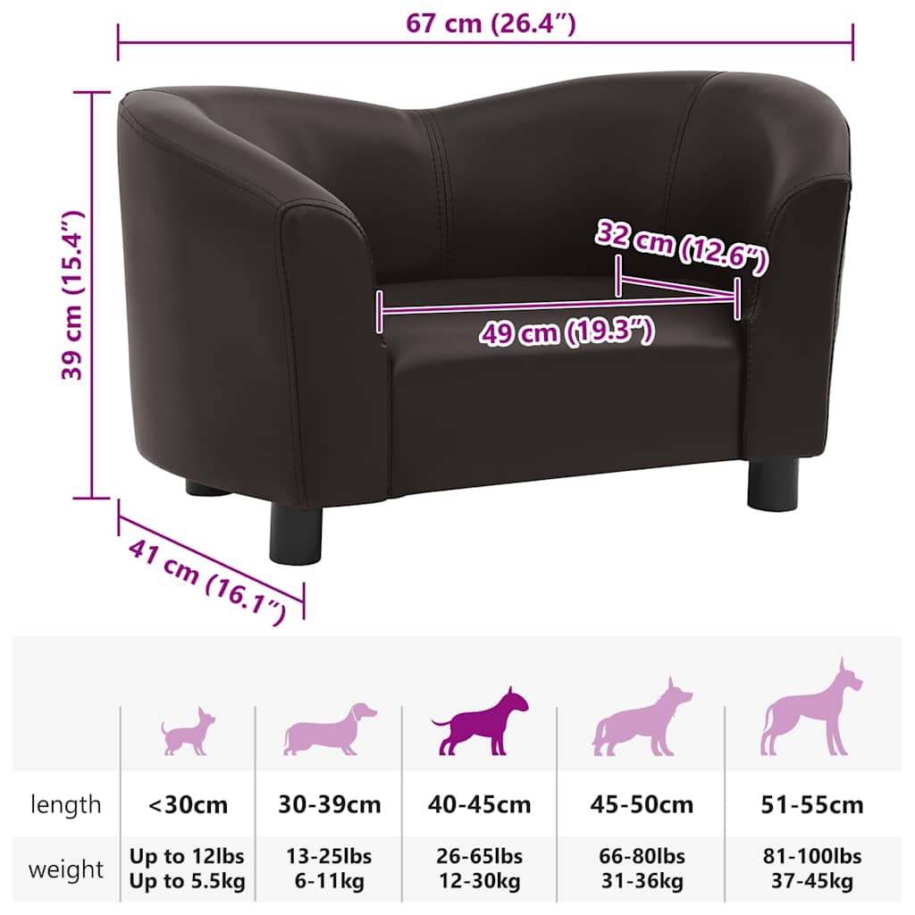 Dog Sofa Brown 67x41x39 cm Faux Leather