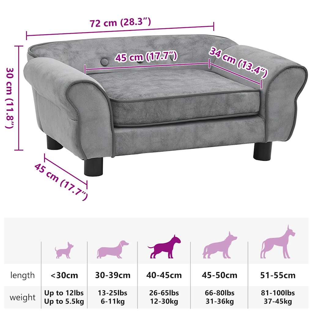 Dog Sofa Grey 72x45x30 Cm Plush