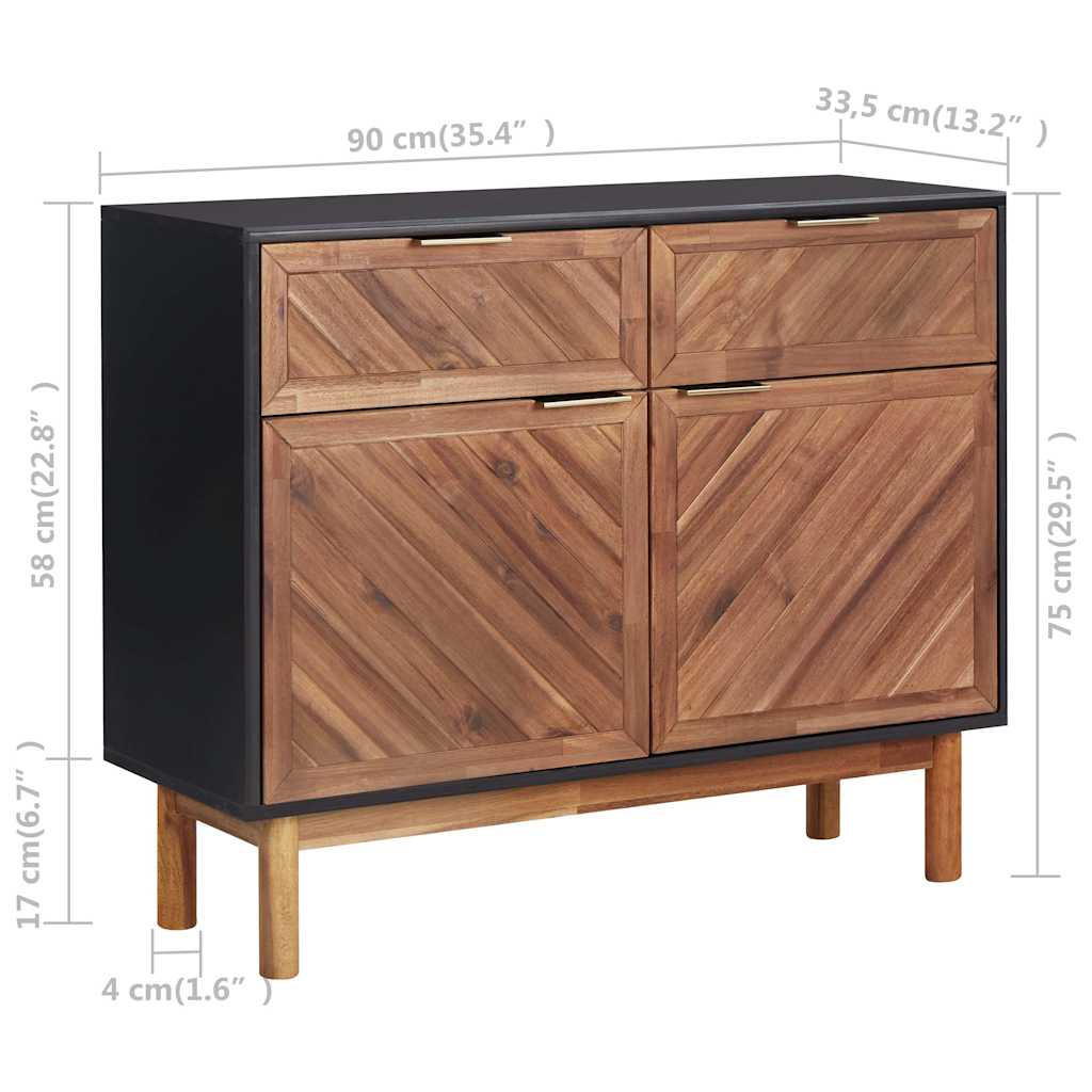 Sideboard 90x33.5x75 cm Solid Acacia Wood and MDF