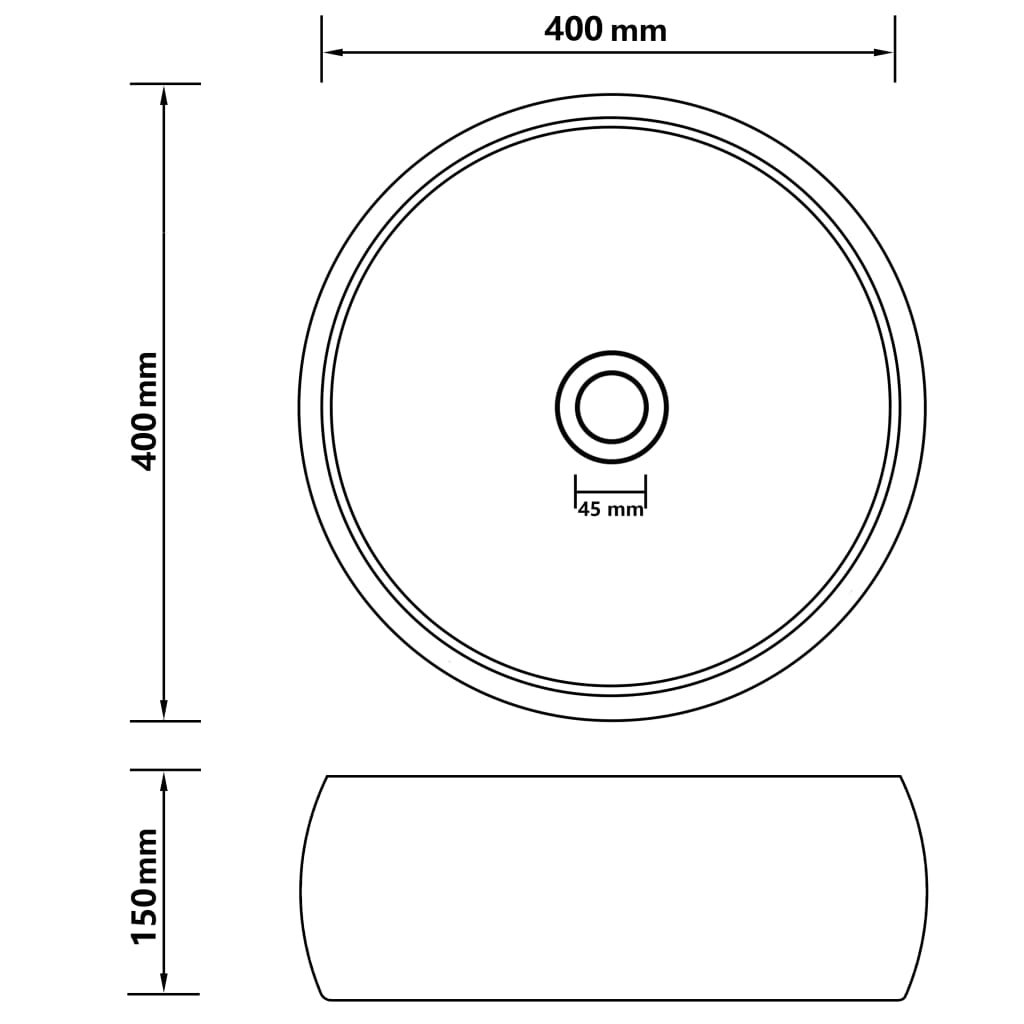 Luxury Wash Basin Round Matt Black 40x15 cm Ceramic